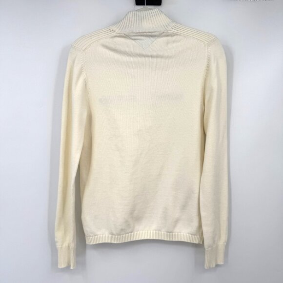 Tommy Hilfiger 1/4 quarter zip sweater spell out cotton men’s size Medium ivory - Picture 7 of 11